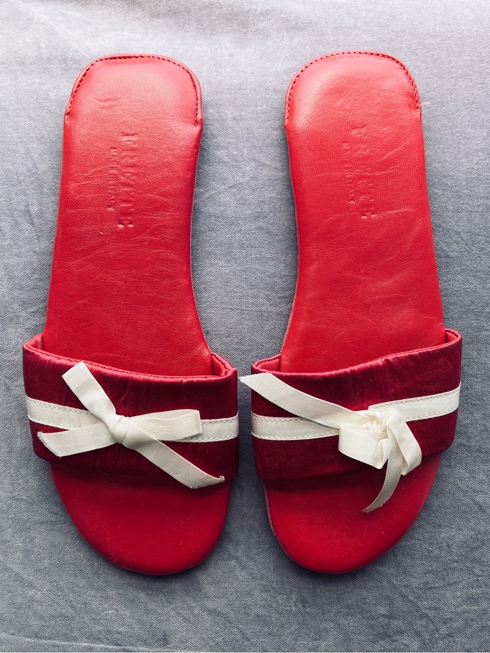 FRETTE Women’s Red Leather Bow Slides Shoes House Slipper Sandals 7 6